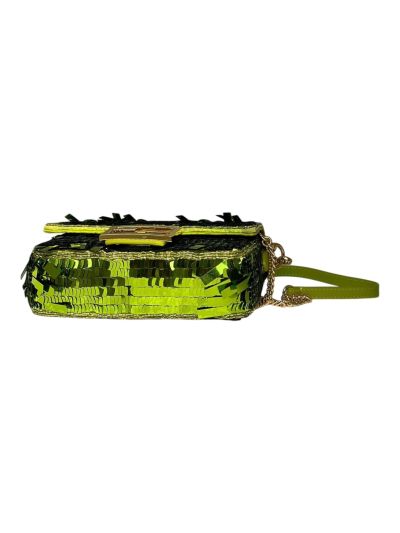 Fendi Small Sequins and Leather Baguette Flap Shoulder Bag Light Green 8601s Green 860 2523685
