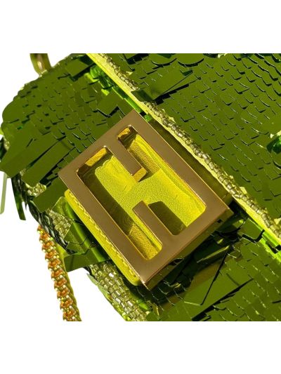 Fendi Small Sequins and Leather Baguette Flap Shoulder Bag Light Green 8601s Green 860 2523685