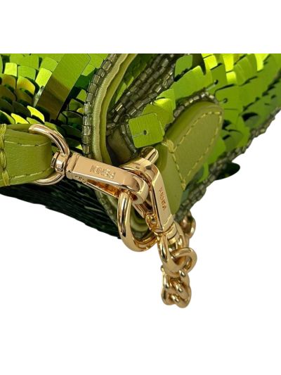 Fendi Small Sequins and Leather Baguette Flap Shoulder Bag Light Green 8601s Green 860 2523685