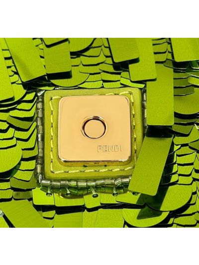 Fendi Small Sequins and Leather Baguette Flap Shoulder Bag Light Green 8601s Green 860 2523685