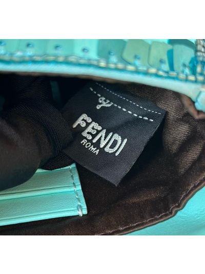 Fendi Small Sequins and Leather Baguette Flap Shoulder Bag Light Blue 8601s Blue 860 2523687