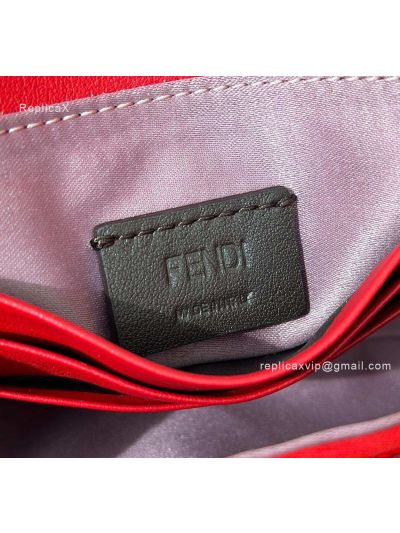 Fendi Small Sequins and Leather Baguette Flap Shoulder Bag Red 8601s Red 860 2523684