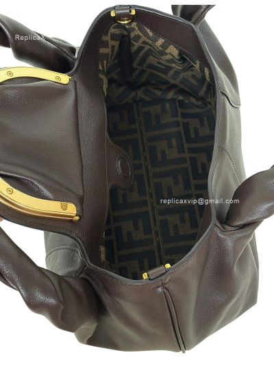 Fendi Small Spy Dark Brown Leather Tote Shoulder Bag 80888s Brown 2523575