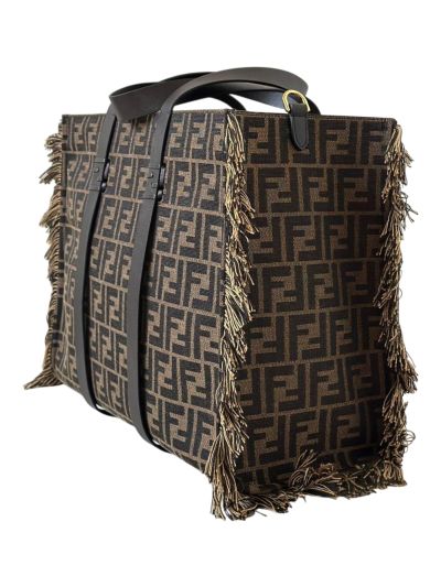 Fendi Summer Tote Shoulder Crossbody Bag Brown FF Jacquard Fabric A8683 Brown 2523529