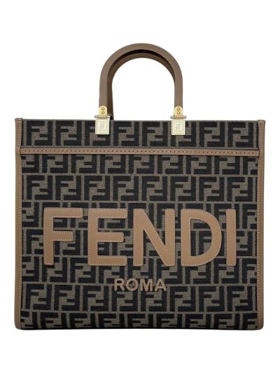 Fendi Sunshine Medium Tote Shopper Bag Brown FF Jacquard Fabric 8572M