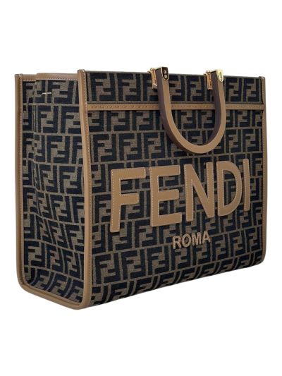Fendi Sunshine Medium Tote Shopper Bag Brown FF Jacquard Fabric 8572M Brown 2523521