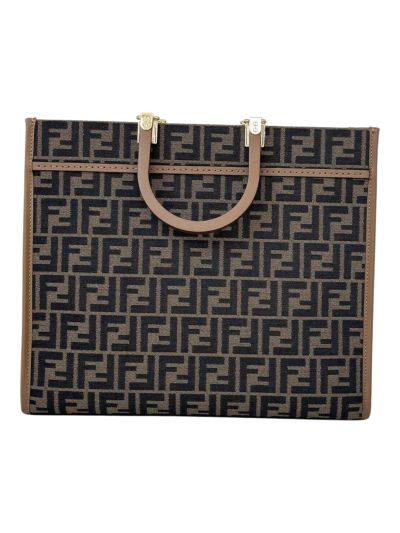 Fendi Sunshine Medium Tote Shopper Bag Brown FF Jacquard Fabric 8572M Brown 2523521
