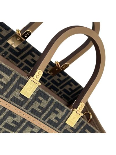 Fendi Sunshine Medium Tote Shopper Bag Brown FF Jacquard Fabric 8572M Brown 2523521