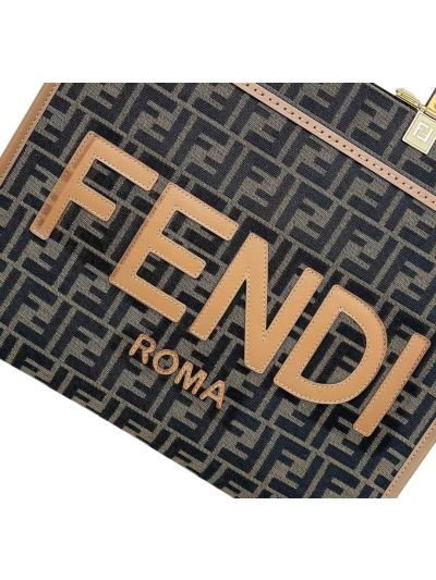 Fendi Sunshine Medium Tote Shopper Bag Brown FF Jacquard Fabric 8572M Brown 2523521