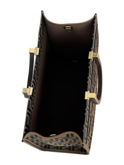 Fendi Sunshine Medium Tote Shopper Bag Brown FF Jacquard Fabric 8572M Brown 2523521