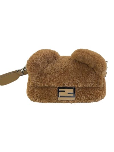 Fendi Teddy Bear Baguette Flap Shoulder Bag Brown