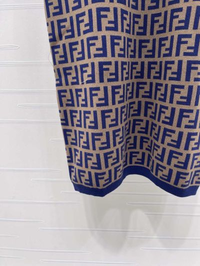 Fendi V-Neck Short Sleeve Dress in Blue and Beige
