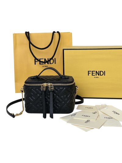 Fendi Vanity Case Mini Crossbody Bag Black FF Nappa Leather 8686A