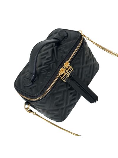 Fendi Vanity Case Mini Crossbody Bag Black FF Nappa Leather 8686A Black 2523582