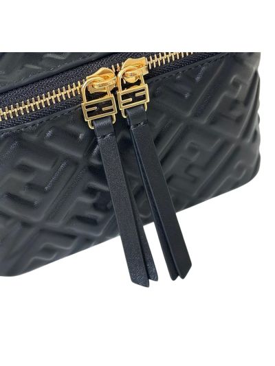 Fendi Vanity Case Mini Crossbody Bag Black FF Nappa Leather 8686A Black 2523582