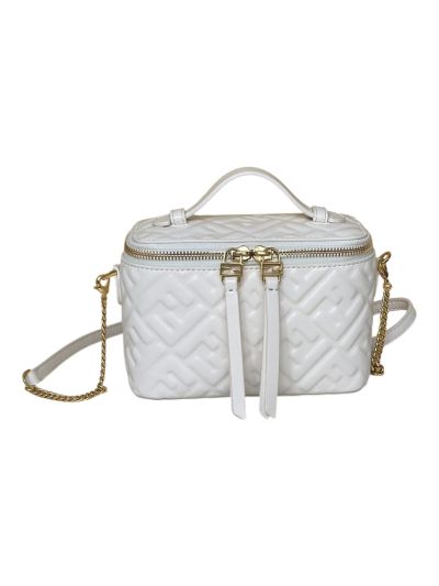Fendi Vanity Case Mini Crossbody Bag White FF Nappa Leather 8686A
