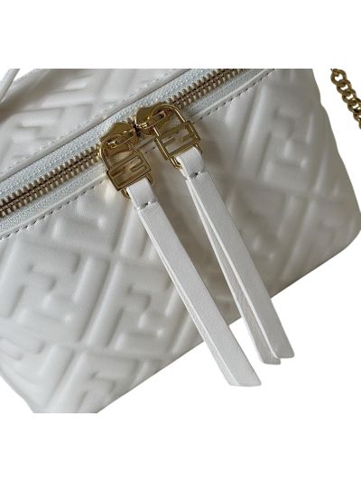 Fendi Vanity Case Mini Crossbody Bag White FF Nappa Leather 8686A White 2523572
