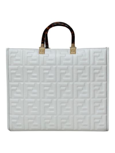 Fendi White FF Embossed Medium Sunshine Shopper Tote Bag A8597L