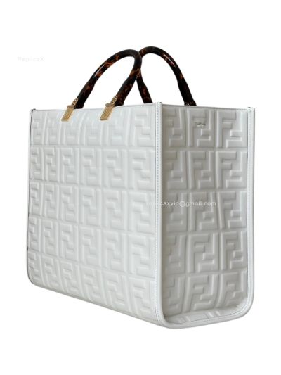 Fendi White FF Embossed Medium Sunshine Shopper Tote Bag A8597L White 2523579