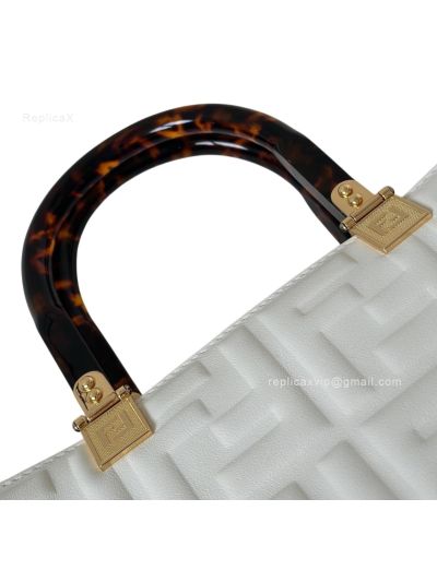 Fendi White FF Embossed Medium Sunshine Shopper Tote Bag A8597L White 2523579