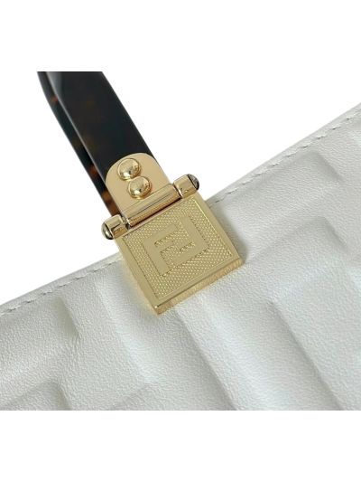 Fendi White FF Embossed Medium Sunshine Shopper Tote Bag A8597L White 2523579