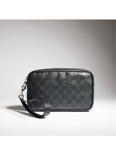 Gucci GG Canvas Wristlet Clutch in Grey/Black