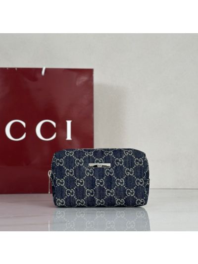 Gucci GG Canvas Zip Pouch Clutch in Navy