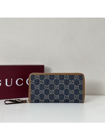 Gucci GG Canvas Zip Wallet in Navy/Tan