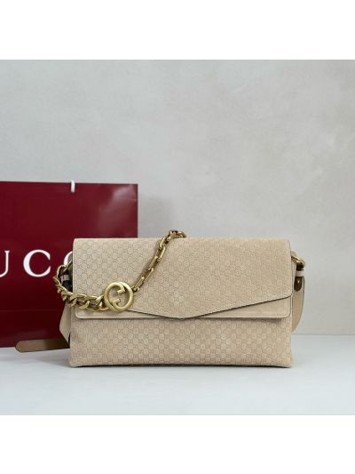 Gucci GG Chain Flap Shoulder Bag in Beige