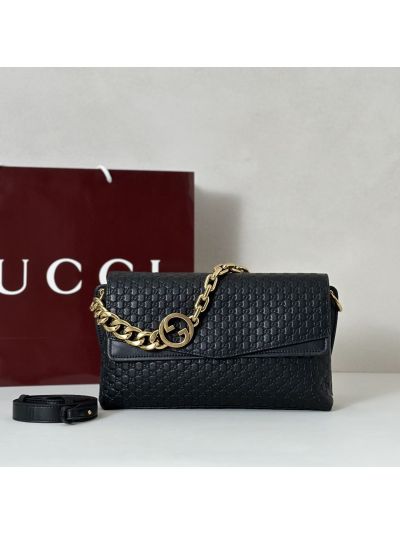 Gucci GG Chain Flap Shoulder Bag in Black