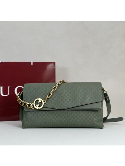 Gucci GG Chain Flap Shoulder Bag in Sage Green