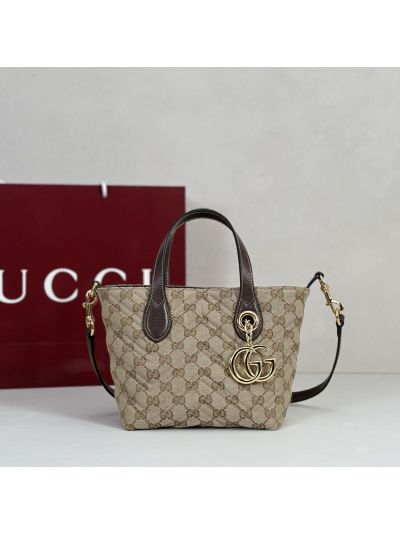 Gucci GG Charm Canvas Tote in Beige/Brown
