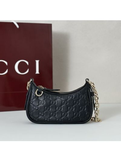 Gucci GG Embossed Chain Shoulder Bag in Black