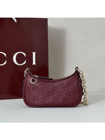 Gucci GG Embossed Chain Shoulder Bag in Burgundy