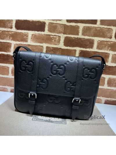 Gucci GG Embossed Medium Messenger Bag 696009 in Black GG Embossed Leather