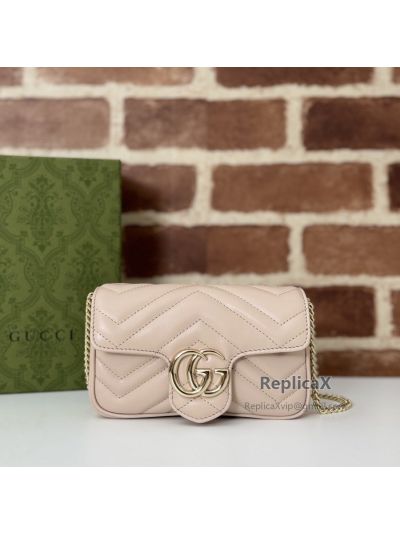 Gucci GG Marmont Matelasse Leather Super Mini Chain Shoulder Bag Nude 476433