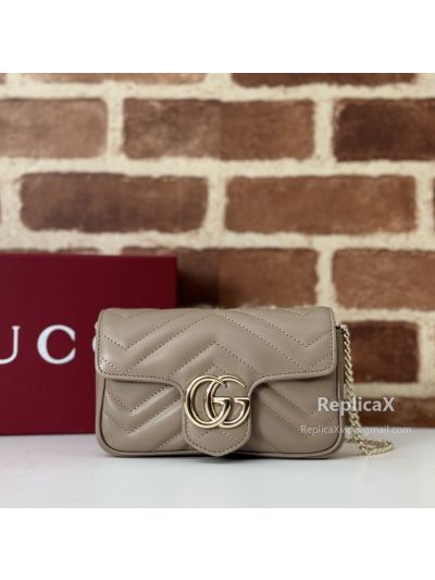 Gucci GG Marmont Super Mini Chain Shoulder Bag Beige Leather 476433