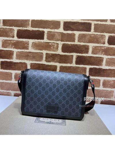 Gucci GG Supreme Flap Messenger Bag Gray 474138