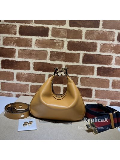 Gucci Attache Small Hobo Shoulder Crossbody Bag in Tan Leather 699409