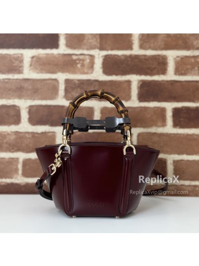 Gucci Bamboo 1947 Mini Top Handle Bag in Dark Red Leather 686864