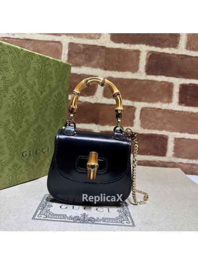 Gucci Bamboo 1947 Super Mini Top Handle Shoulder Bag Black Leather 760246