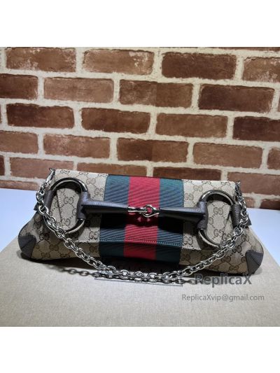Gucci Beige GG Canvas Horsebit Chain Large Shoulder Bag 764255 621095