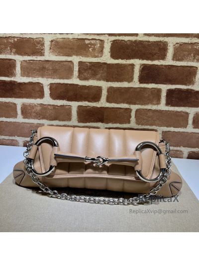 Gucci Beige Quilted Leather Horsebit Chain Large Shoulder Bag 764255