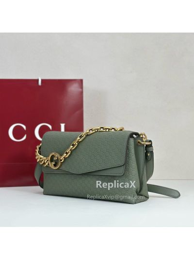 Gucci Blondie Shoulder Bag with Interlocking G Light Green Leather 699268