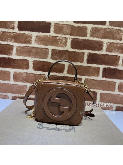 Gucci Blondie Top Handle Bag with Interlocking G Brown Leather 744434