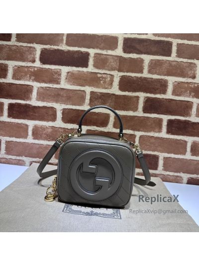 Gucci Blondie Top Handle Bag with Interlocking G Gray Leather 744434