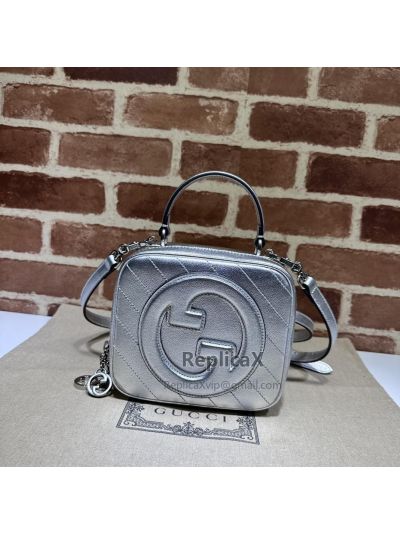Gucci Blondie Top Handle Bag with Interlocking G Silver Leather 744434