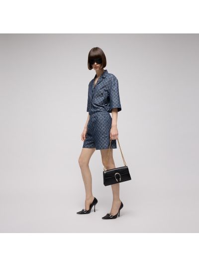 Gucci Button-Front Monogram Jumpsuit in Navy