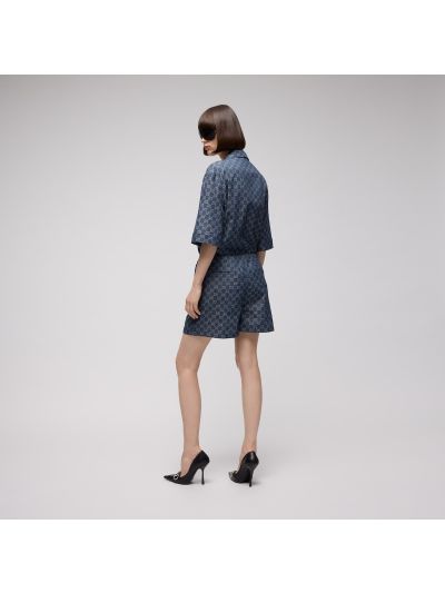 Gucci Button-Front Monogram Jumpsuit in Navy