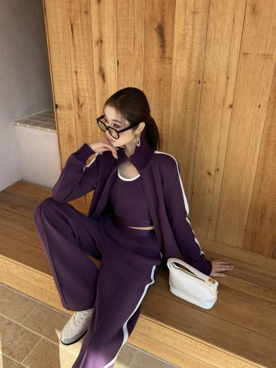 Gucci Contrast-Trim Wide-Leg Set in Purple and White
